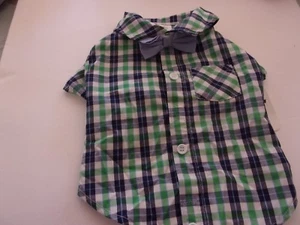 Navy Green PLAID Bow Tie Dog Shirt XXS XS S M Preppy Bond & Co New pet XXSmall - Picture 1 of 3