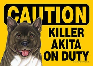 Akita Caution May Lick You To Death Dog Sign Magnet Hook & Loop Fastener 5x7 - Picture 1 of 1