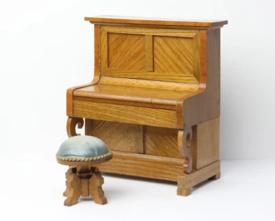 Antique German Dollhouse Schneegas Piano with Stool 1:12 Miniature 1890 - Image 1 of 4