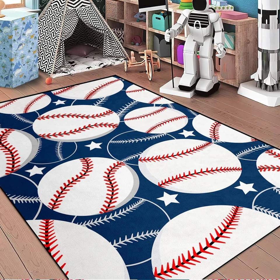 Baseball Rug - Baseball Rug for Boys Kids Room Sports Carpet Rugs for Boys Kids - Image 1 of 4