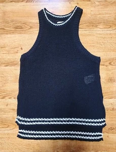 Abercrombie Fitch Sweater Vest Womens Small Navy Blue Striped Designer Knit - Picture 1 of 8