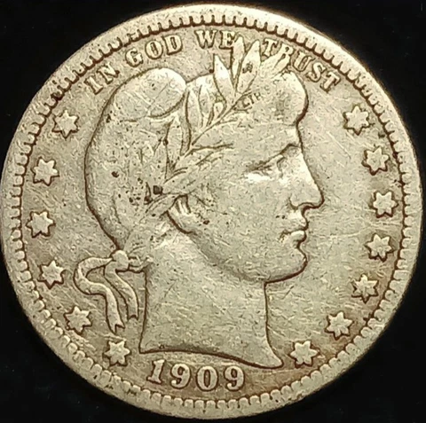 1909-O New Orleans Mint Barber Silver Quarter~Scarce date!~712,000 minted-F det Cover