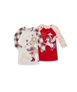 NWT 2-Pack Girls 14-16 Fleece Nightgowns Pajama Sleepshirts Christmas Reindeer - Picture 1 of 2