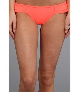 O'NEILL SOLIDS RUFFLE SIDE BIKINI SWIM BOTTOMS CHEEKY HOT CORAL PINK XS NEW $32 - Picture 1 of 4