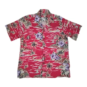 VGT Hilo Hattie Original Hawaiian Shirt Mens Large Aloha Palm Tropical Camp Red - Picture 1 of 7