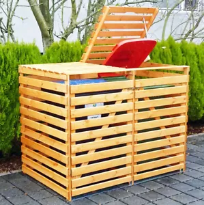 More details for double wheelie bin storage wooden store outdoor garden rubbish dustbin 2 shed