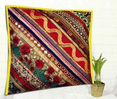 Funda de almohada de cojín de sala de estar bordada con cuentas retazos hechos a mano de 24" Foto 1 de 4