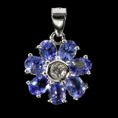 Colgante de plata de ley 925 ovalado tanzanita 4x3 mm joyas de piedras preciosas naturales Foto 1 de 4