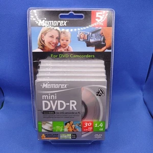 5 Pack Memorex Mini DVD-R 1.4GB 30 Minutes Recordable for Camcorder or PC Sealed - Picture 1 of 2