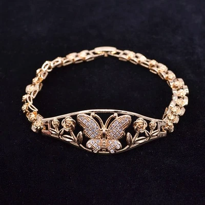 Pulsera Joyería con dije de mariposa de topacio transparente de moda llena de oro amarillo de 18 quilates para mujer Foto 1 de 2