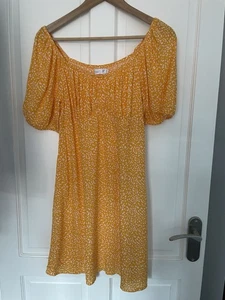 Primark Cares orange bardot puff sleeve mini dress – UK 12 - Picture 1 of 8
