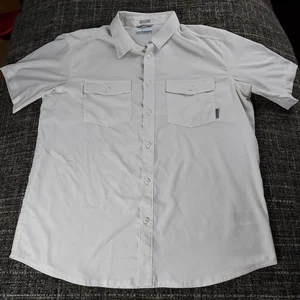 Camisa de pesca Columbia blanca de manga corta con botones para hombre talla grande al aire libre - Imagen 1 de 11