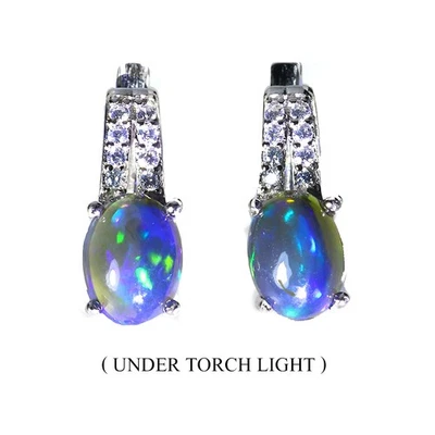 Pendientes de plata de ley 925 ovalados ópalo negro 8x6 mm joyas de piedras preciosas naturales Foto 1 de 4