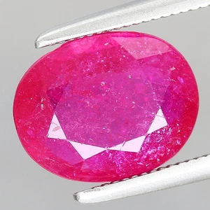 2.49ct t.w 9.5x7.5mm Oval Natural Red Ruby, Africa-Heated Glass Filling - Picture 1 of 4