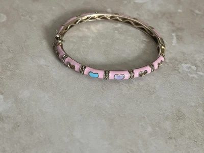 Girls Bangle Bracelet Pink CZ Pave Hearts Small Kids’ Wrists - Image 1 of 2