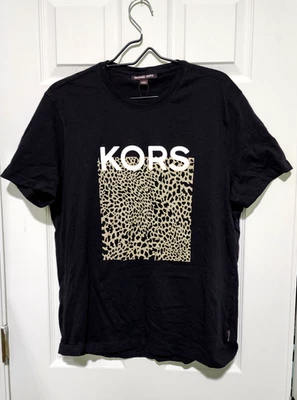 Top MICHAEL KORS Negro Manga Corta LOGO con Estampado de Leopardo Foto 1 de 3