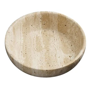 Travertine Marble Bowl Dish Beige Neutral Handcrafted - Picture 1 of 3