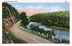 Acabado de lino Maine Riverside Road postal sin usar - Imagen 1 de 1
