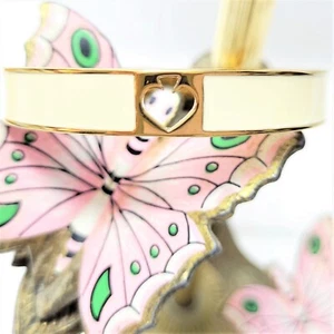 *KATE SPADE* Gold Tone Ivory Enamel 10mm Cutout Spade Hinged Bangle Bracelet - Picture 1 of 7