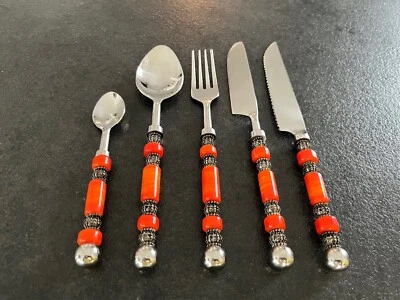 Besteck Set 5-teilig mit Glasperlen /Handgefertigt/Unikat - Bild 1 von 3