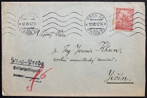 WWII Holocaust 1942 PRAGUE Police Prison franked cover to JICIN with cachet - Picture 1 of 2
