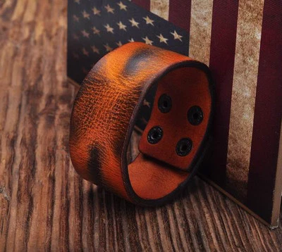 Pulsera brazalete ancho S313 vintage textura 2 tonos cuero genuino 5 colores Foto 1 de 4