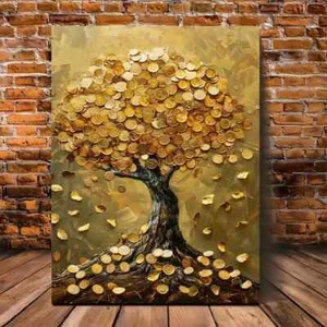 Money Tree In Shades Of Yellow Wall Art Canvas Unframed/Framed - Picture 1 of 7