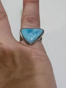 Vintage Sterling Silver Ice Blue Larimar Triangle Shaped Ring 925 VO Makers Mark - Picture 1 of 9