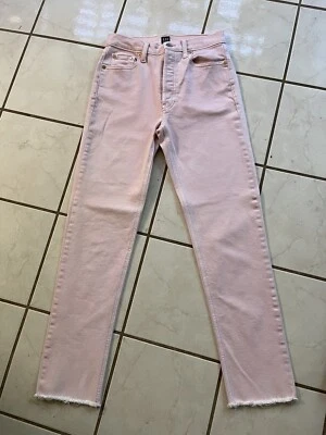 GAP DENIM ¡NUEVO! Pantalones de mezclilla rosa tiro alto botón mosca CHEEKY RECTO dobladillo deshilachado 2/26T Foto 1 de 4