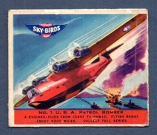 U.S.A. PATROL BOMBER 1941 GOUDEY R137 SKY BIRDS #1 VG-EX NO CREASES