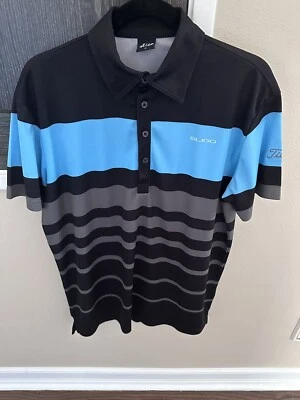 Camisa Titleist Sligo Player Stretch Pique. Tamanho médio. Preto, cinza, azul. Novo. - Imagem 1 de 4