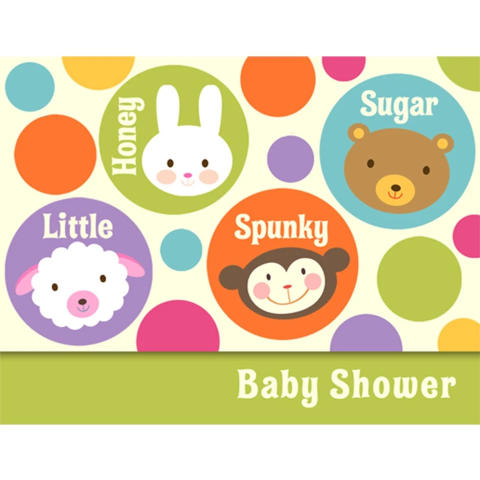 Baby Animal Dots Polka Safari Farm Baby Shower PartyInvitations w/Envelopes - Image 1 of 1
