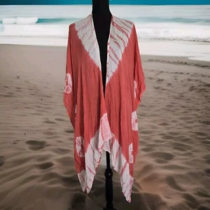 Bijoux Terner Kaftan Beach Swim Cover Up Women OS Coral Tie Dye Open Boho Hippie - Picture 1 of 12