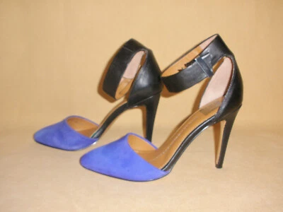 女士 Dolce Vita 黑色皮革高跟鞋踝带带皇家蓝色麂皮绒 7.5 M — 第 1/4 张图片