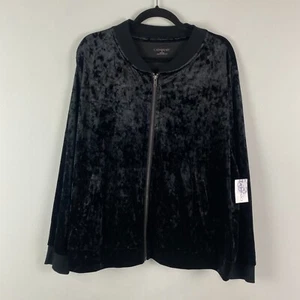 Catherines Black Velour Full Zip Jacket Size 2X Black Pockets Stretch - Picture 1 of 10