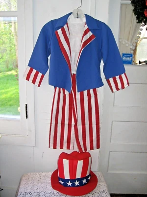 DLX 5 piezas DISFRAZ TÍO SAM PARA NIÑOS -ABRIGO, PANTALONES, CAMISA, JABOT DE ENCAJE CON VOLANTES, SOMBRERO-M Foto 1 de 4