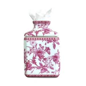Pink and White Porcelain Tissue Box Cover Holder - Picture 1 of 4