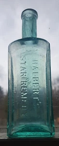 Rare 7.25" 1870s crude aqua S. Harlbert's Star Remedy Buffalo New York - Picture 1 of 8