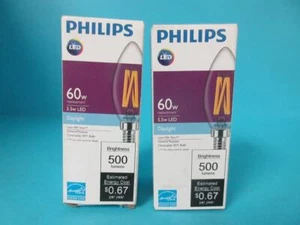 LOT OF 2 PHILIPS CANDELABRA 5.5B11/PER/950/CL/G/E12/DIM 1FBT20 LED LIGHT BULB - Picture 1 of 6