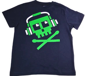 NEW Crazy 8 Kid Boy's Navy Minecraft Skull Headphones Music Short Sleeve Shirt - Picture 1 of 1