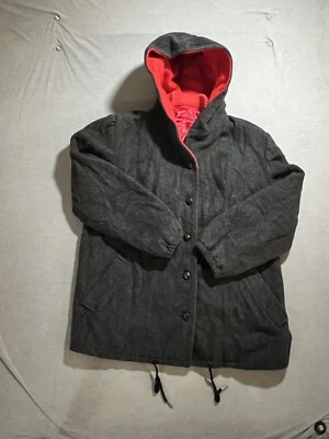 Auténtico Abrigo Chaleco Mackintosh Para Mujer XL Gris Lana Rojo Forrado Chaqueta con Capucha. Foto 1 de 4