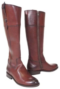 FRYE Jayden Button Tall Leather Riding Boot Zipper, Redwood Brown - Picture 1 of 17