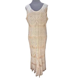 Damianou Metallic Gold Lace Knit Maxi Scalloped Dress Kleid ärmellos gefüttert - Bild 1 von 13