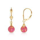 6 Mm Ball Shaped Light Pink Fire Opal Leverback Dangle Earrings 14K Yellow Gold