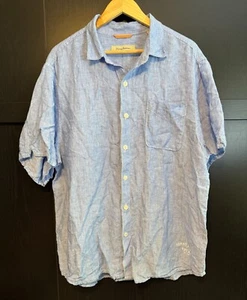 Tommy Bahama Herren Leinen Hemd mit Knopfleiste und Kragen XL Blau Kurzarm Beachy - Bild 1 von 10