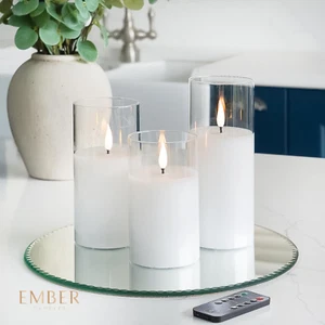 EMBER™ LED Candle Light Flameless Flickering Wax Hurricane Glass Battery Powered - Picture 1 of 46