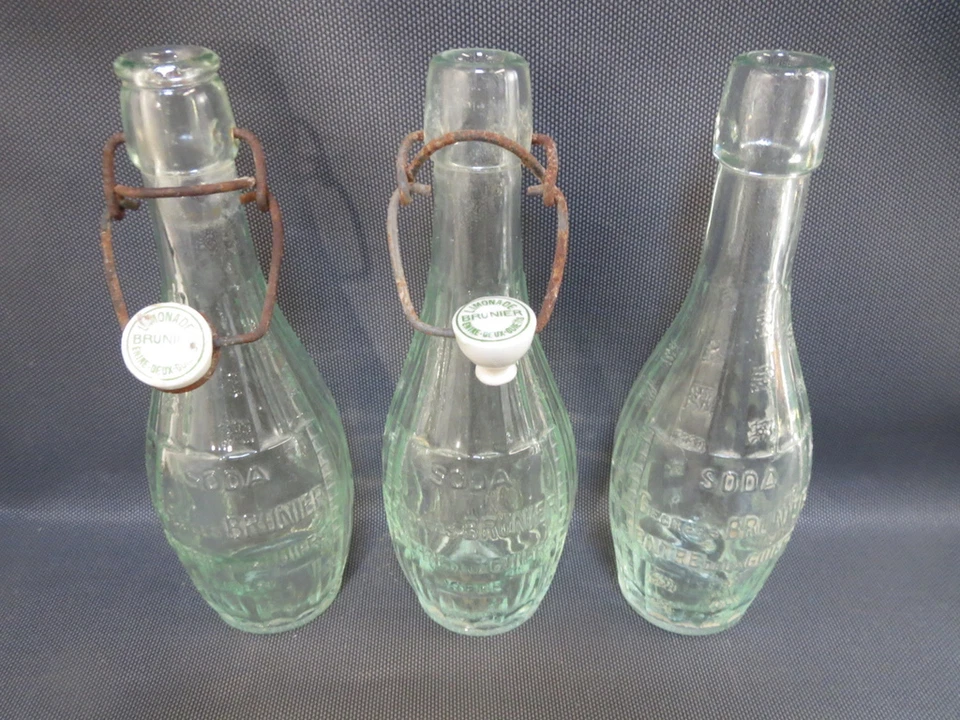 Lot de 3 bouteilles anciennes de limonade SODA G. BRUNIERE Isère old bottles - Photo 1/1