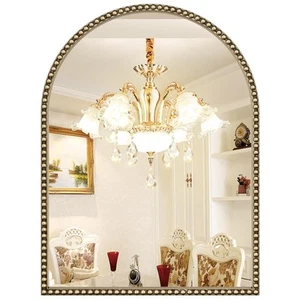 Beaded Arched Mirror for Wall, 30"x40" Gold Arch Brass Bathroom Mirrors, Cham... - Picture 1 of 8