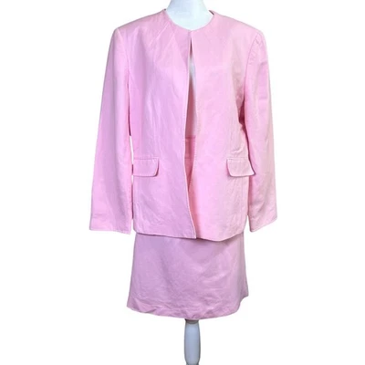 Tahari Arthur S Levine MIX Womens 2-pc Linen Blend Pink Suit Jacket Skirt Sz 16 - Image 1 of 4