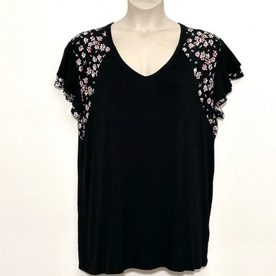 Celeste Womens Top Plus 2XL Even Sweeter Black Floral Flutter Whimsigoth Fairy - Image 1 of 4